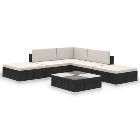 Salon de jardin avec coussins 6 pcs résine tressée noir