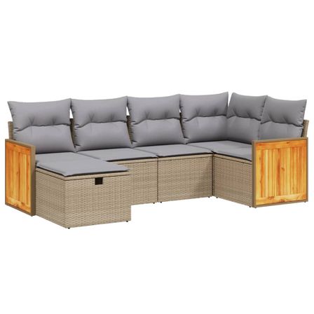Salon de jardin avec coussins 6pcs mélange beige résine tressée