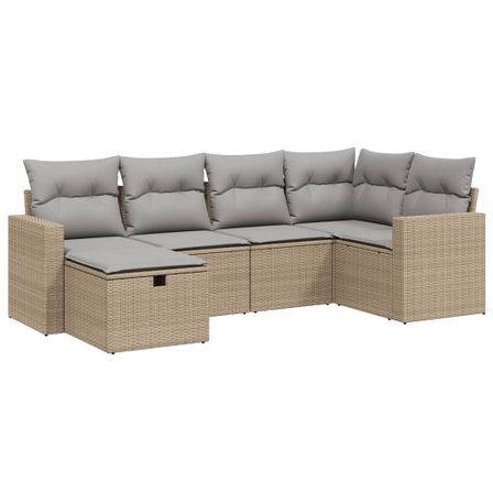 Salon de jardin avec coussins 6pcs mélange beige résine tressée