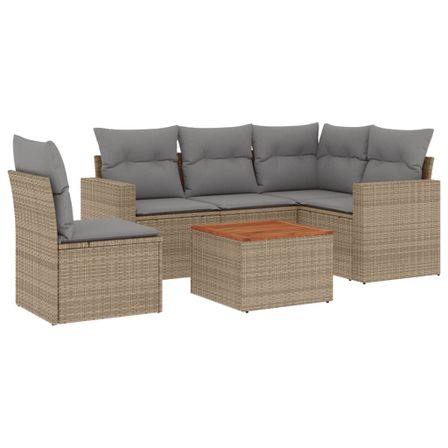 Salon de jardin avec coussins 6pcs mélange beige résine tressée