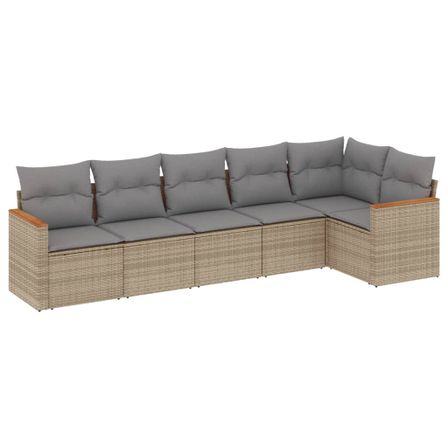Salon de jardin avec coussins 6pcs mélange beige résine tressée