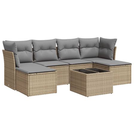 Salon de jardin avec coussins 7 pcs beige résine tressée