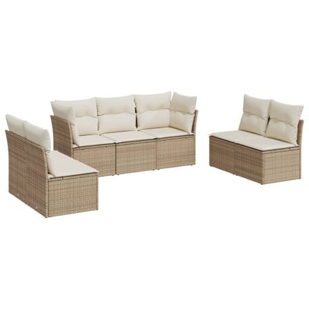Salon de jardin avec coussins 7 pcs beige résine tressée