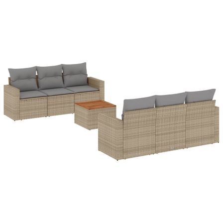 Salon de jardin avec coussins 7 pcs beige résine tressée