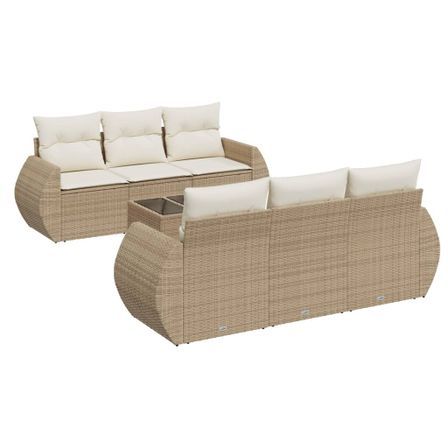 Salon de jardin avec coussins 7 pcs beige résine tressée