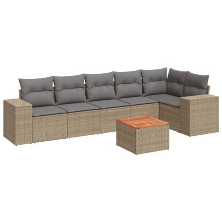 Salon de jardin avec coussins 7 pcs beige résine tressée