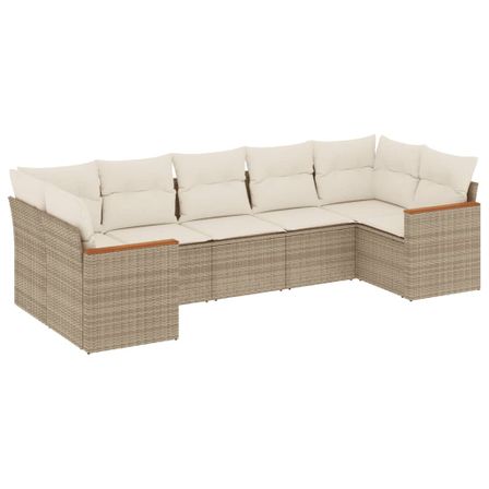 Salon de jardin avec coussins 7 pcs beige résine tressée