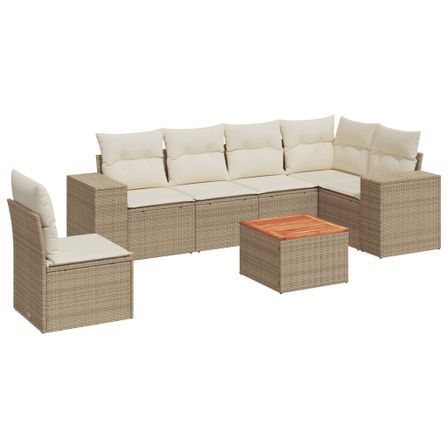 Salon de jardin avec coussins 7 pcs beige résine tressée