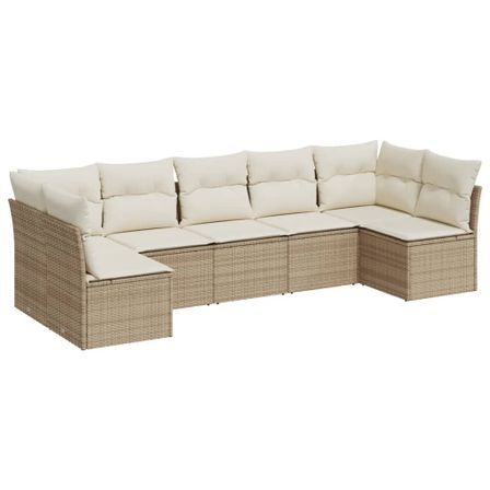 Salon de jardin avec coussins 7 pcs beige résine tressée