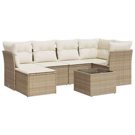 Salon de jardin avec coussins 7 pcs beige résine tressée