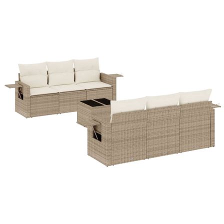 Salon de jardin avec coussins 7 pcs beige résine tressée