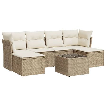Salon de jardin avec coussins 7 pcs beige résine tressée