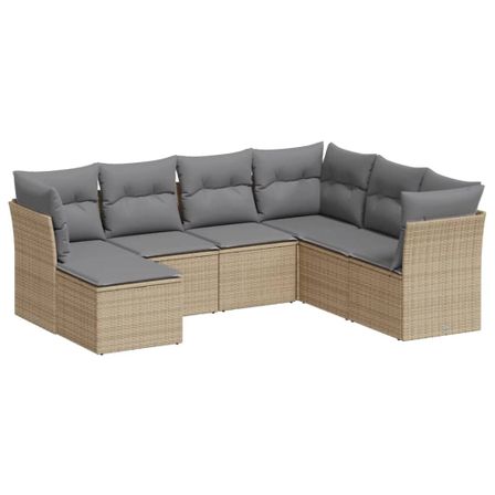 Salon de jardin avec coussins 7 pcs beige résine tressée