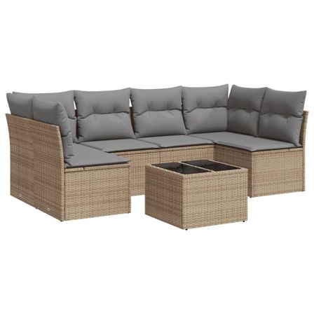 Salon de jardin avec coussins 7 pcs beige résine tressée