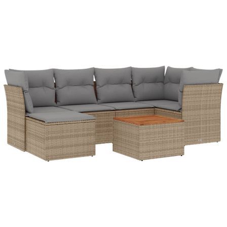 Salon de jardin avec coussins 7 pcs beige résine tressée