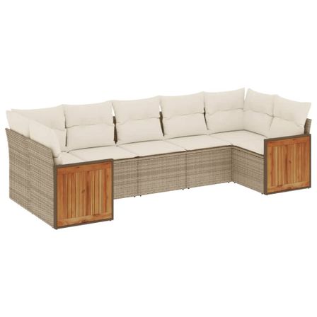 Salon de jardin avec coussins 7 pcs beige résine tressée