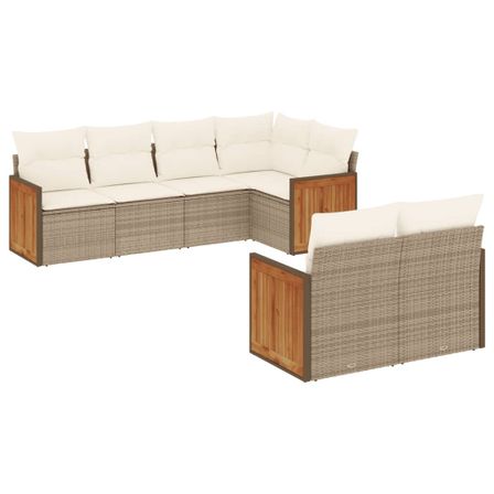 Salon de jardin avec coussins 7 pcs beige résine tressée