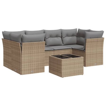 Salon de jardin avec coussins 7 pcs beige résine tressée
