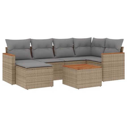 Salon de jardin avec coussins 7 pcs beige résine tressée