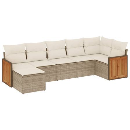 Salon de jardin avec coussins 7 pcs beige résine tressée