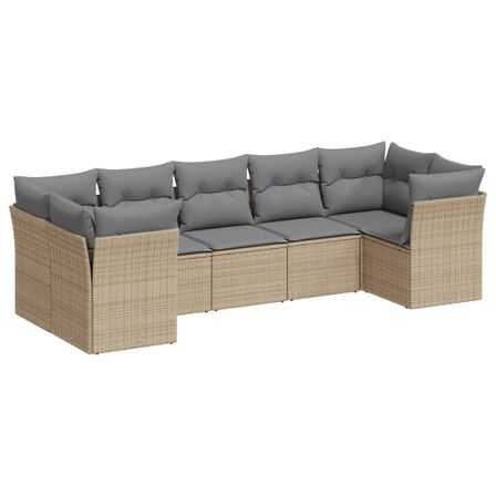 Salon de jardin avec coussins 7 pcs beige résine tressée