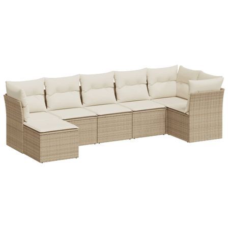 Salon de jardin avec coussins 7 pcs beige résine tressée