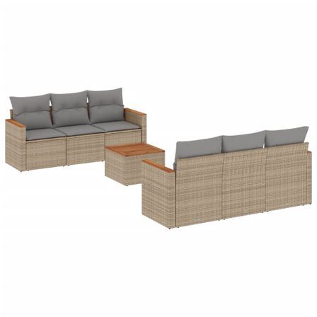Salon de jardin avec coussins 7 pcs beige résine tressée