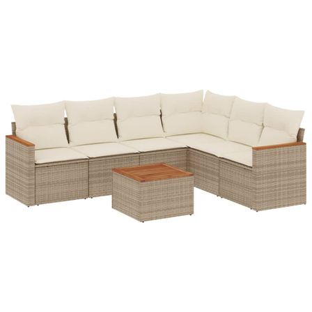 Salon de jardin avec coussins 7 pcs beige résine tressée