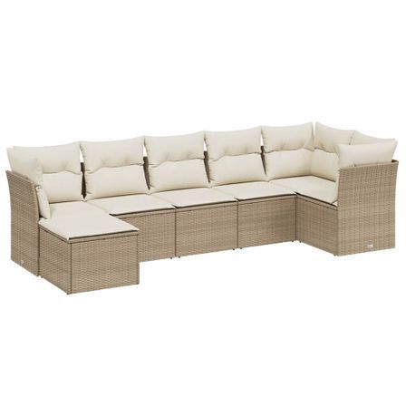 Salon de jardin avec coussins 7 pcs beige résine tressée