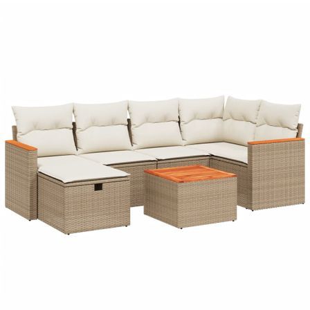 Salon de jardin avec coussins 7 pcs beige résine tressée