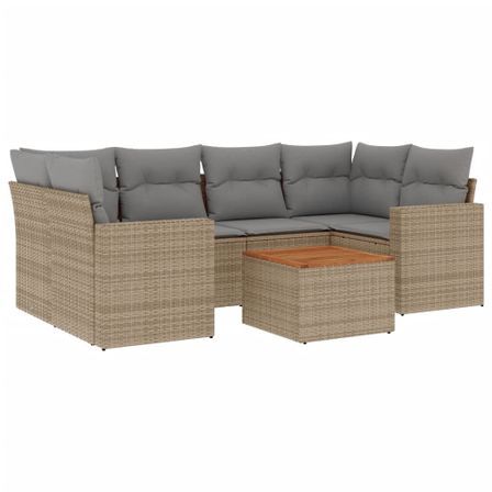 Salon de jardin avec coussins 7 pcs beige résine tressée