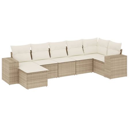 Salon de jardin avec coussins 7 pcs beige résine tressée