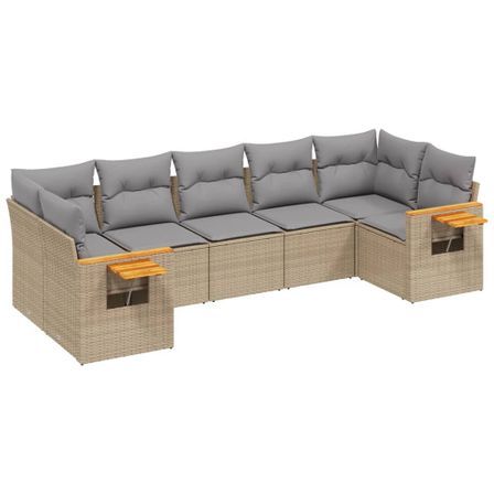 Salon de jardin avec coussins 7 pcs beige résine tressée