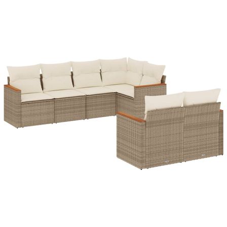 Salon de jardin avec coussins 7 pcs beige résine tressée
