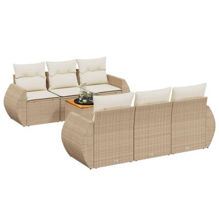 Salon de jardin avec coussins 7 pcs beige résine tressée