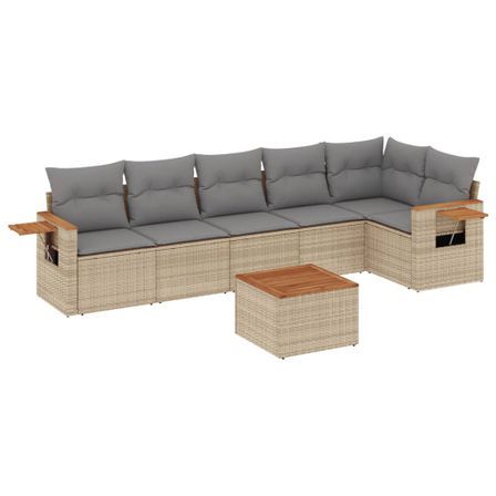 Salon de jardin avec coussins 7 pcs beige résine tressée