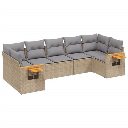 Salon de jardin avec coussins 7 pcs beige résine tressée