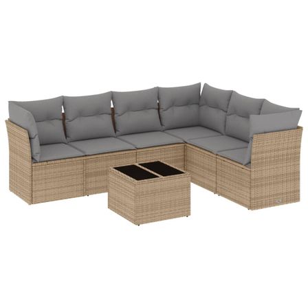 Salon de jardin avec coussins 7 pcs beige résine tressée