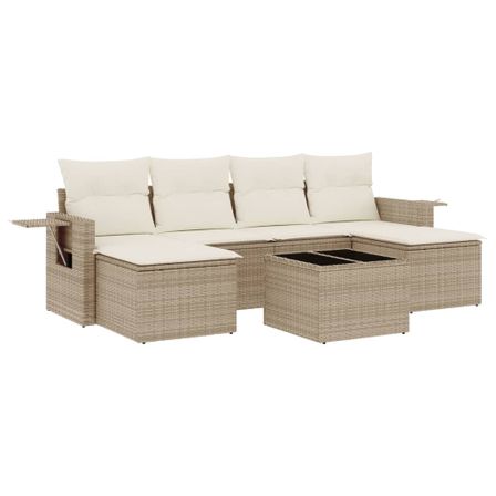 Salon de jardin avec coussins 7 pcs beige résine tressée