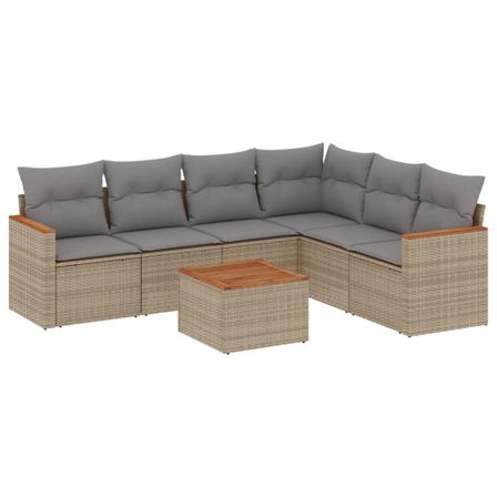 Salon de jardin avec coussins 7 pcs beige résine tressée