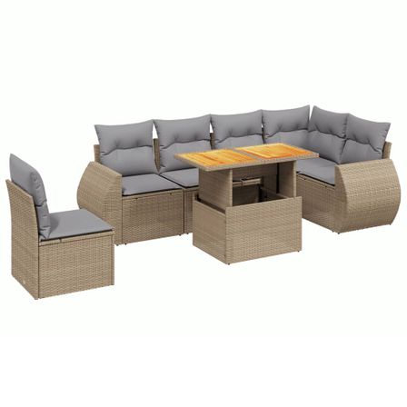Salon de jardin avec coussins 7 pcs beige résine tressée