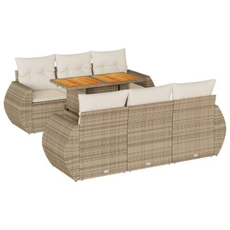 Salon de jardin avec coussins 7 pcs beige résine tressée