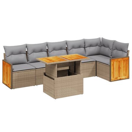 Salon de jardin avec coussins 7 pcs beige résine tressée