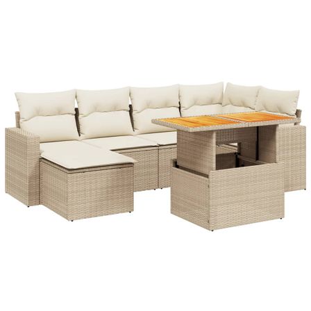 Salon de jardin avec coussins 7 pcs beige résine tressée