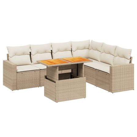 Salon de jardin avec coussins 7 pcs beige résine tressée