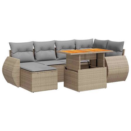 Salon de jardin avec coussins 7 pcs beige résine tressée