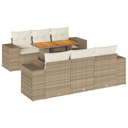 Salon de jardin avec coussins 7 pcs beige résine tressée