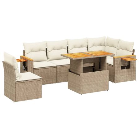 Salon de jardin avec coussins 7 pcs beige résine tressée