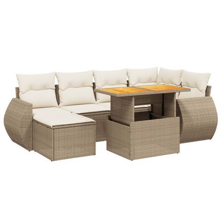Salon de jardin avec coussins 7 pcs beige résine tressée