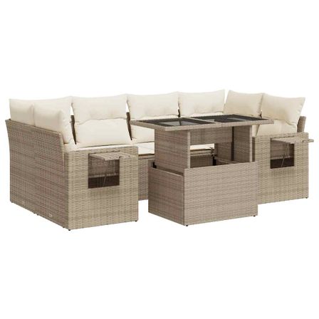 Salon de jardin avec coussins 7 pcs beige résine tressée